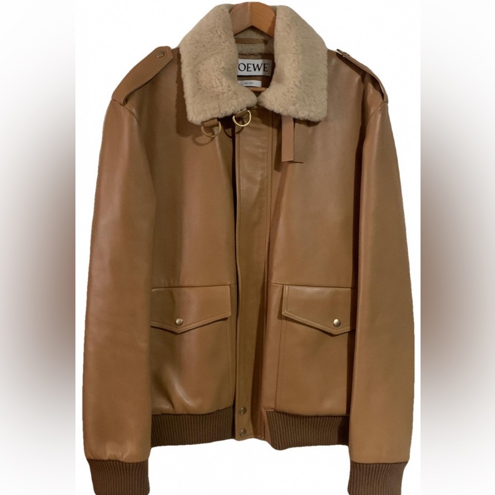 Beautiful Men’s Loewe Leather Aviator Nude jacket.